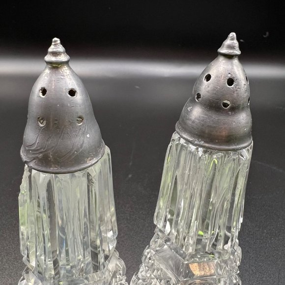 Cut Glass Salt & Pepper Shaker Pewter Toppers - Picture 13 of 14